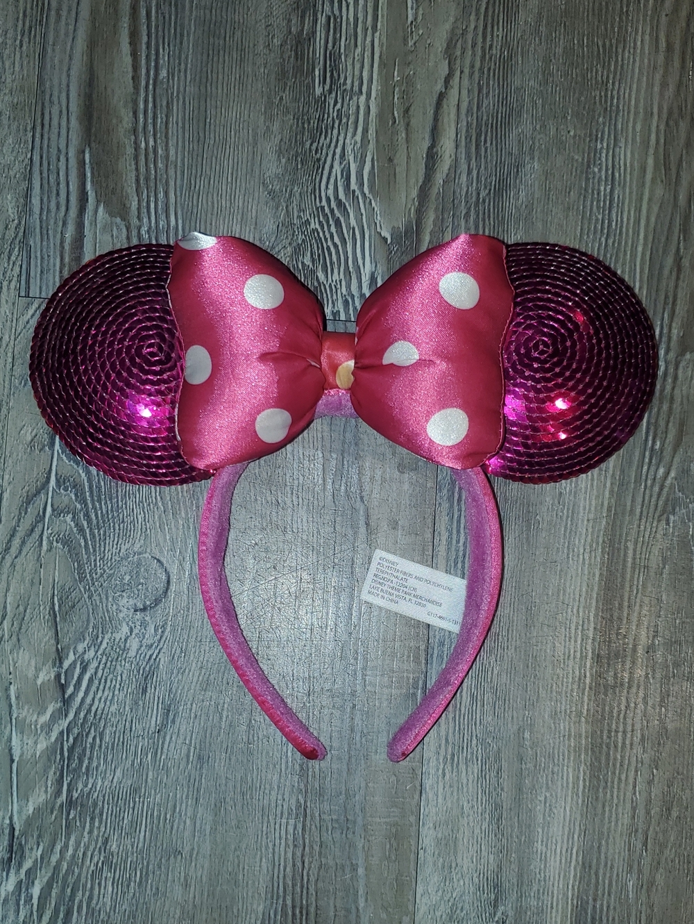 Disney Parks MINNIE MOUSE Ears Polka Dot Bow Pink SEQUIN Headband